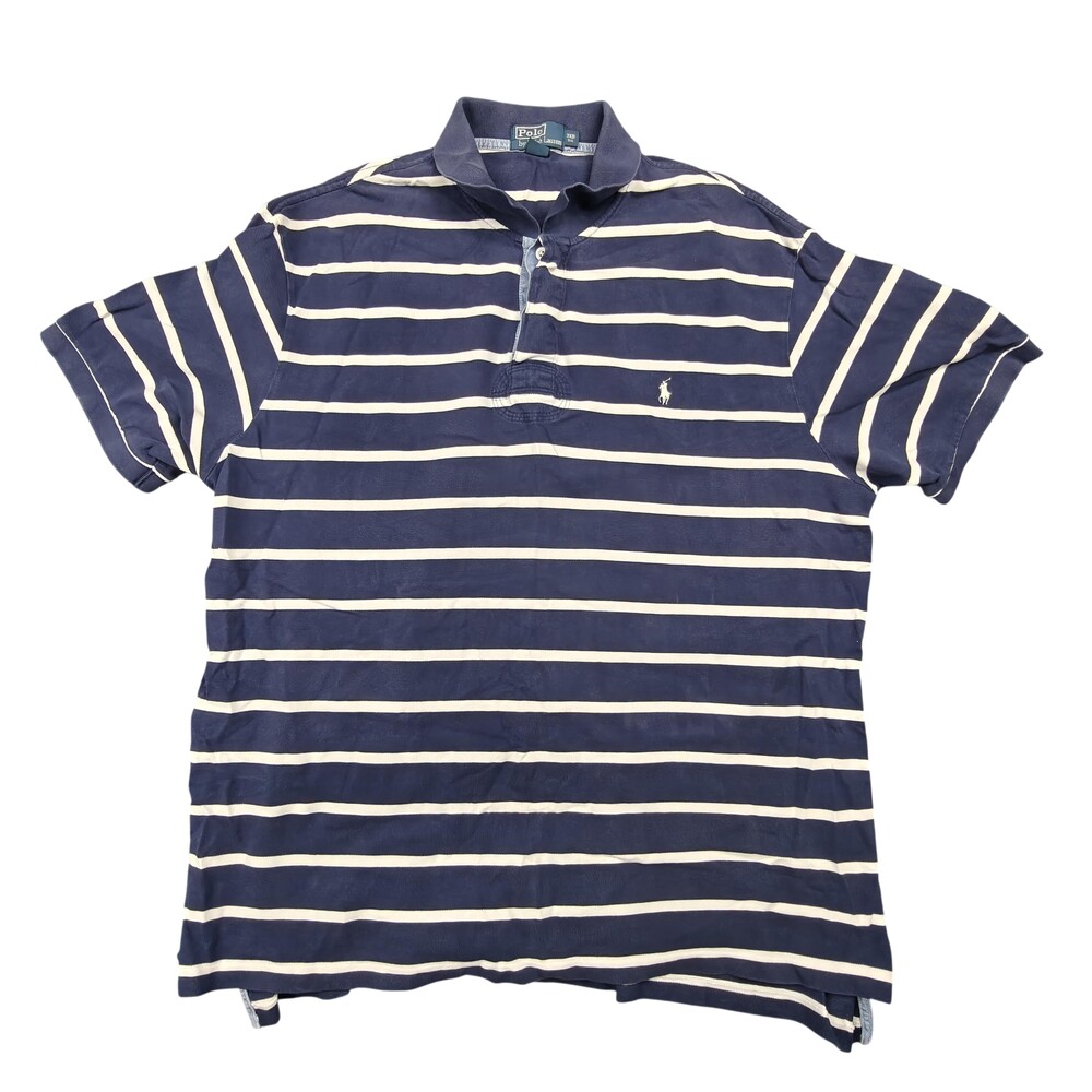 Vintage Polo By Ralph Lauren Polo Shirt Mens 3XL Blue Striped 100% Cotton